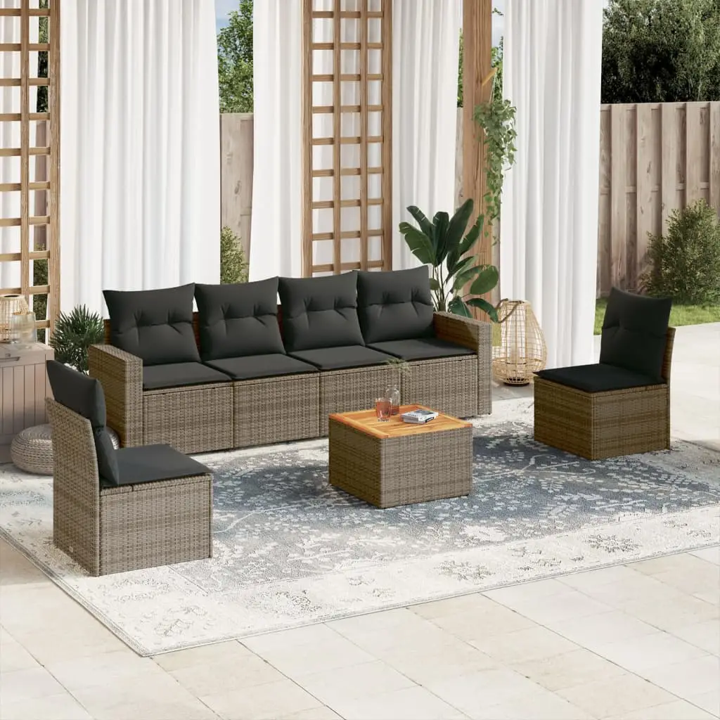 Ensemble de jardin 6 places en poly rotin modulable table bois et coussins déhoussables Gris – ComfortXL Outdoor Living