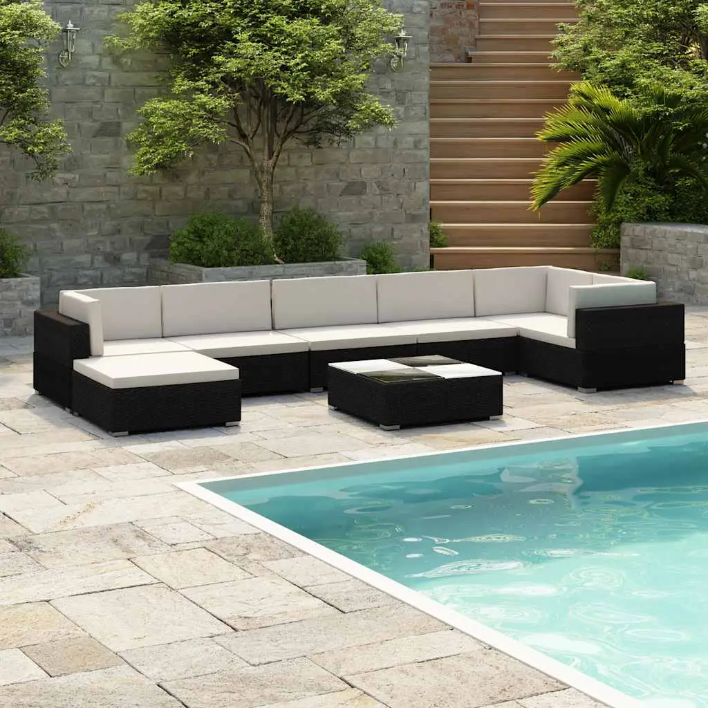 Ensemble de jardin 8 pièces en résine tressée avec canapés d’angle et table basse pour extérieur Noir – ComfortXL Outdoor Living
