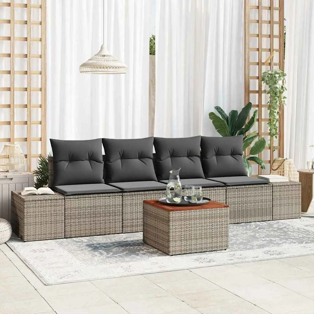 Ensemble de canapé de jardin avec stockage 5 pcs Gris polyrotin vidaXL 3356557