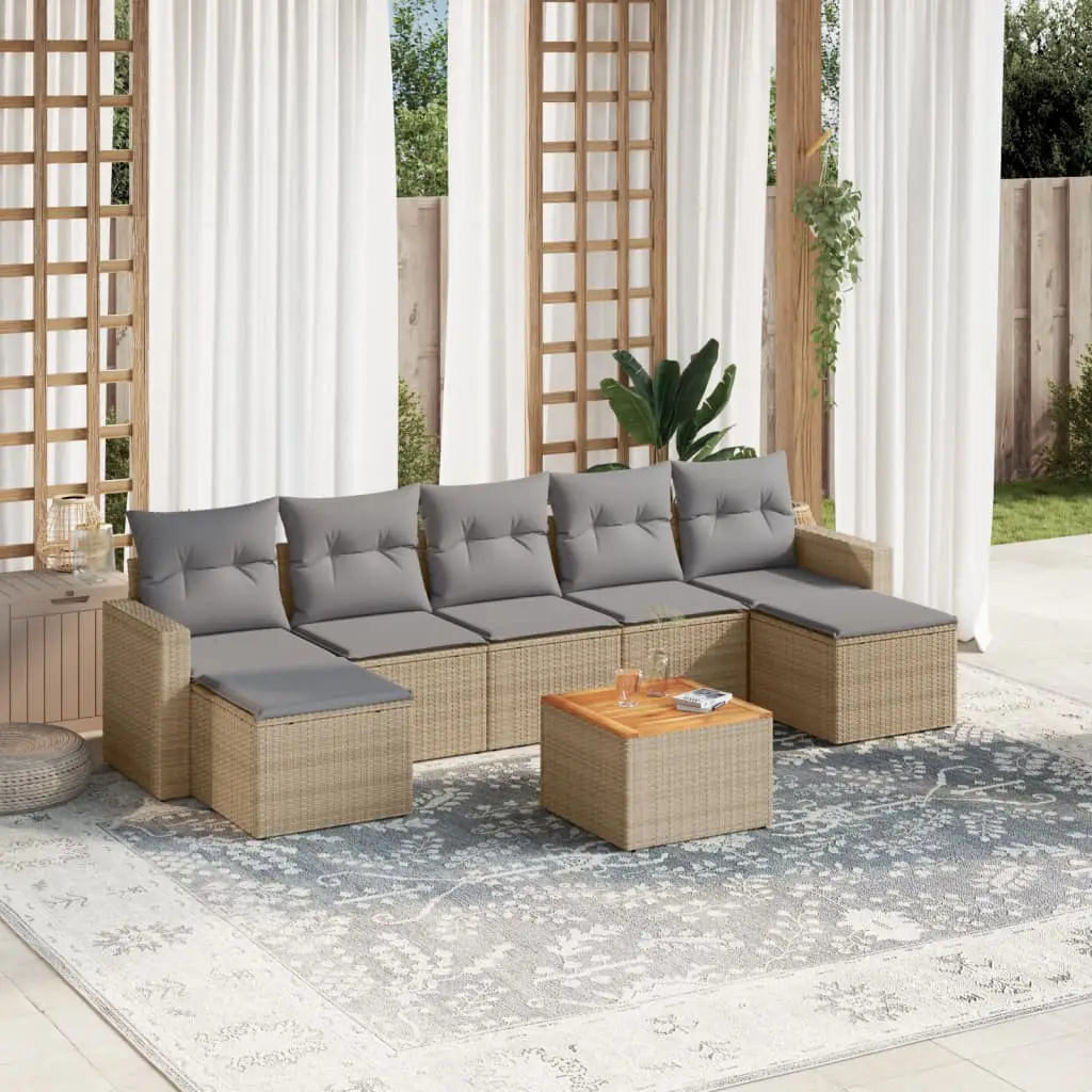 Ensemble de Jardin 8 Pièces Résine Tressée Beige pour Terrasse Coussins Gris Clair – ComfortXL Outdoor Living