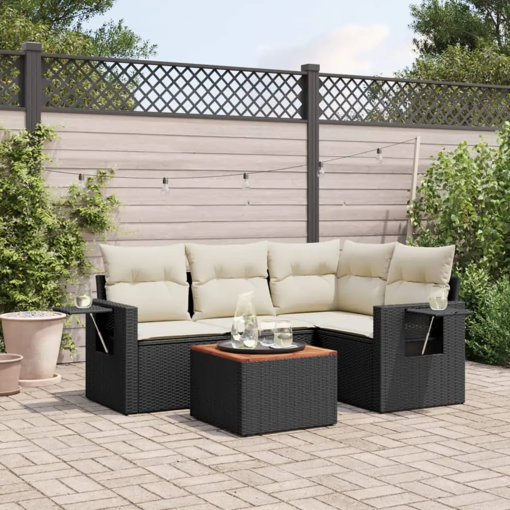 Ensemble de Balcon 5 Pièces Résine Tressée Modulable avec Rangement et Tablettes Noir – ComfortXL Outdoor Living