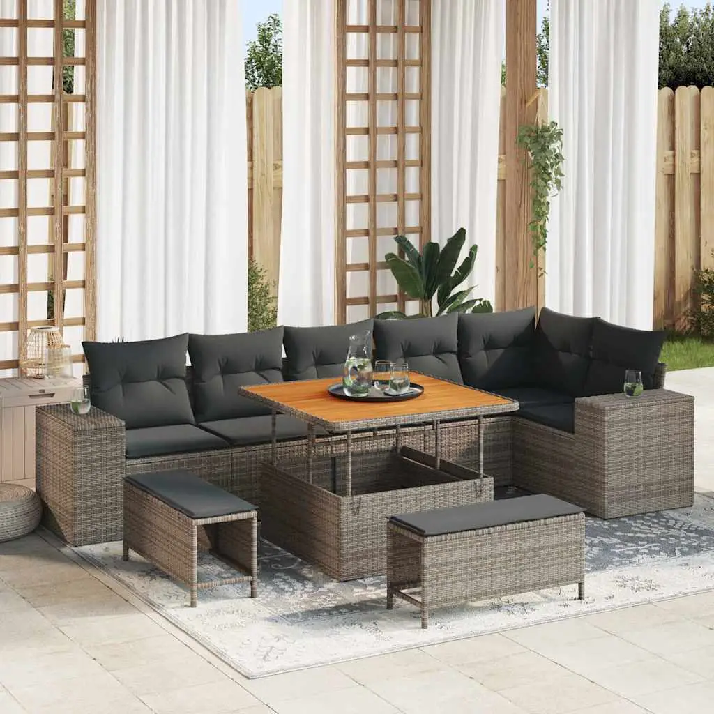 Ensemble de canapé de jardin avec coussin 9 pcs Gris polyrotin vidaXL 3363968