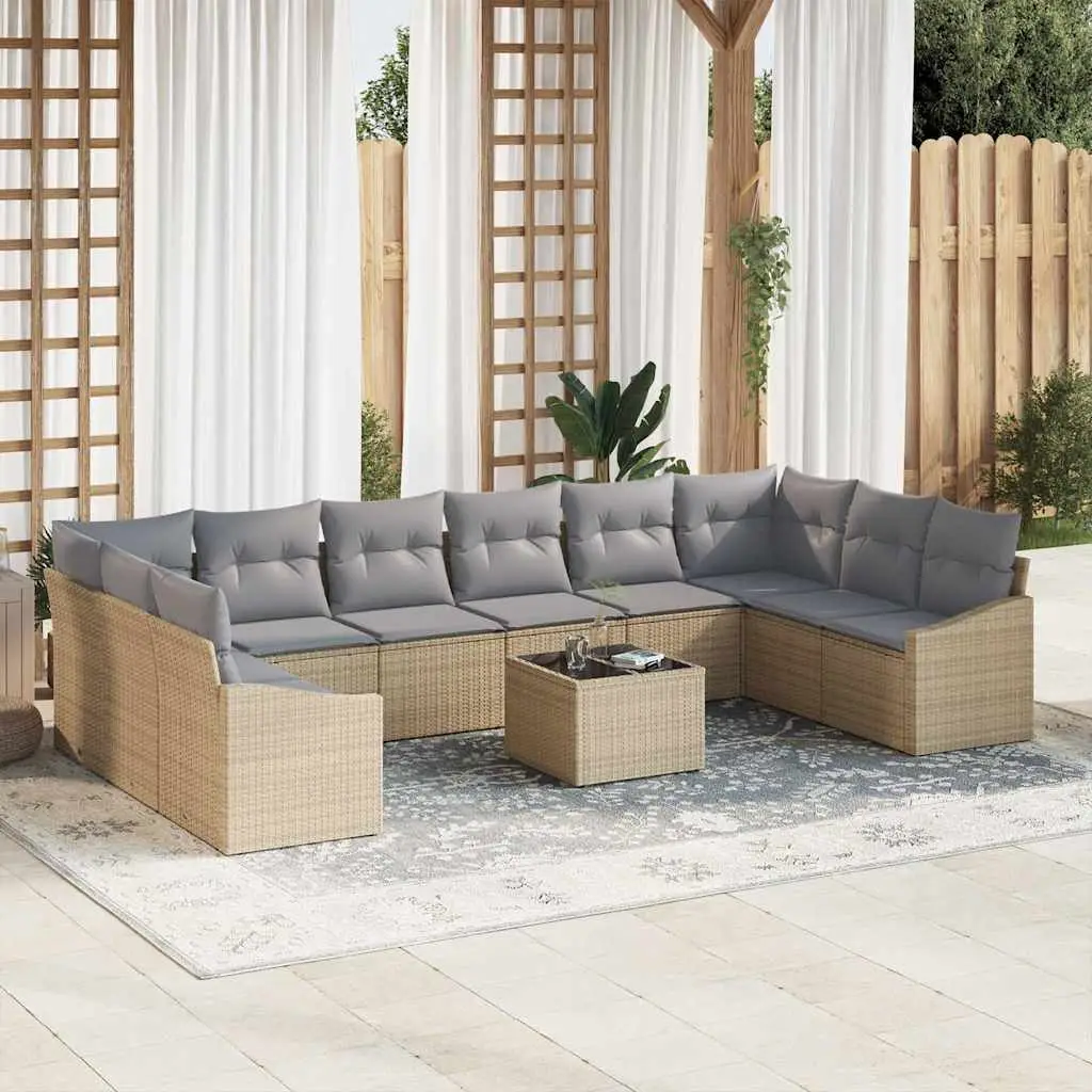 Ensemble de Canapés avec coussin 11 pcs Beige polyrotin vidaXL 3346910