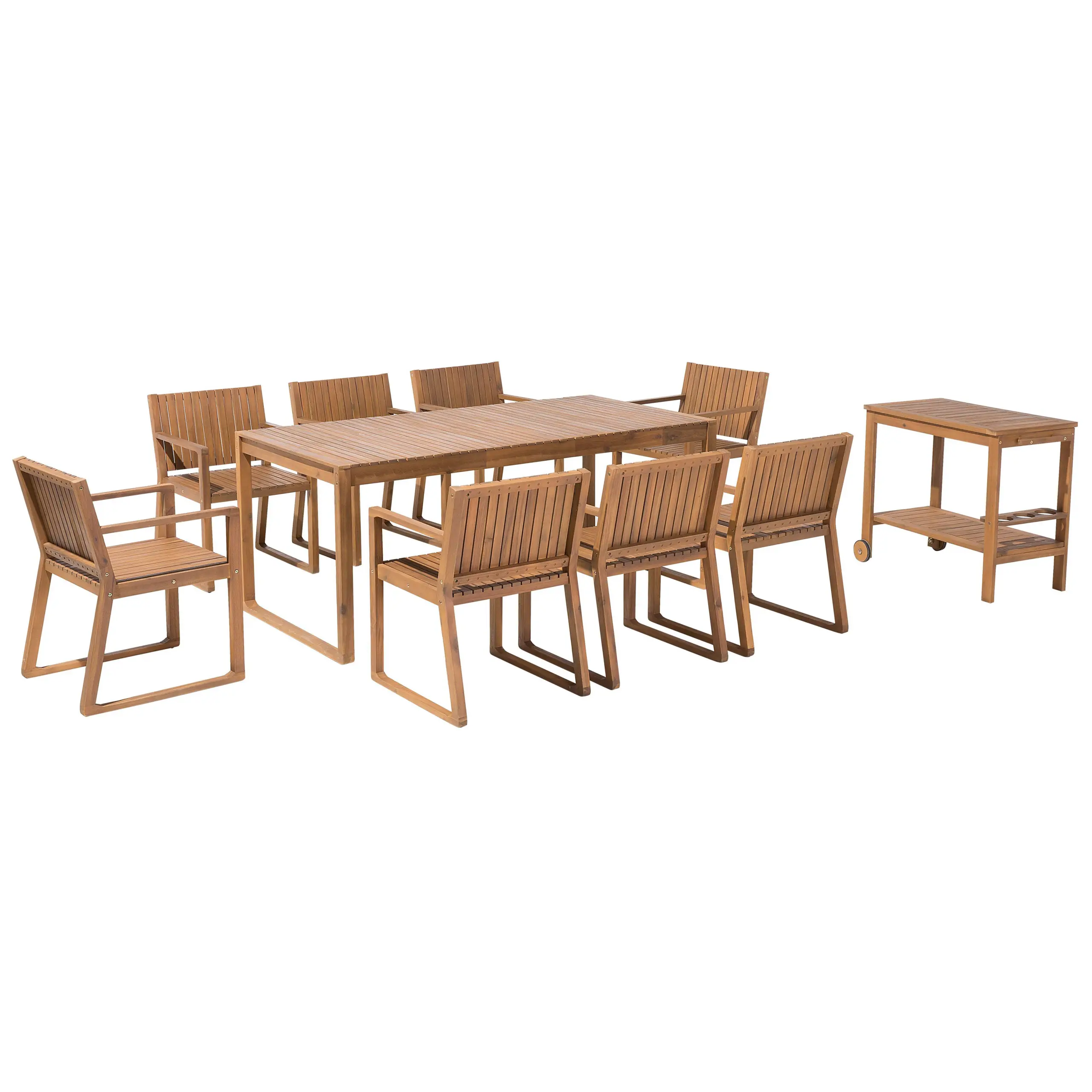 Ensemble de Jardin composé d’une Table 180 x 90 cm et de 8 Chaises en Bois d’Accacia avec Table à Roulette Beliani