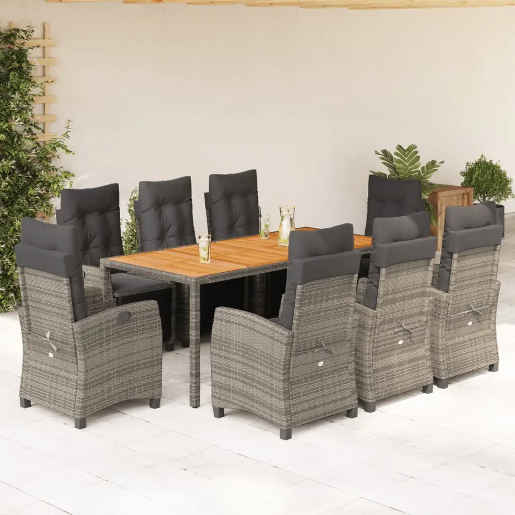 Ensemble de Jardin Dîner 8 Places Gris, Chaises avec Dossier Inclinable et Table Repas Plateau en Bois d’Acacia – ComfortXL Outdoor Living