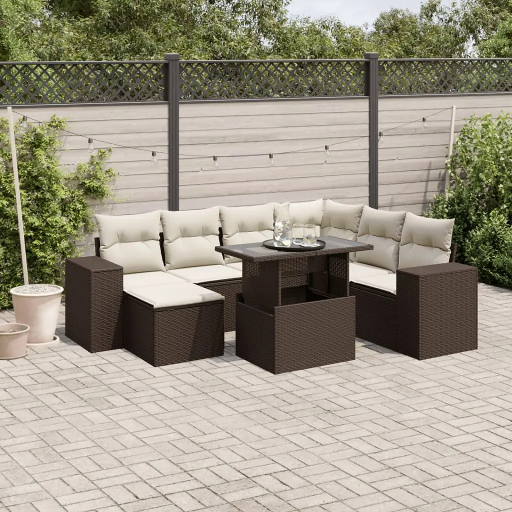 Ensemble de Jardin 8 Places Marron en Résine Tressée Table Hauteur Ajustable – ComfortXL Outdoor Living