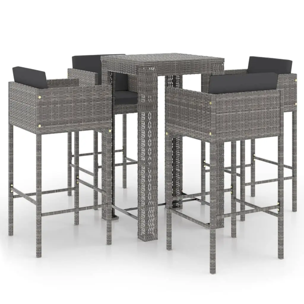 Ensemble de 5 pcs bar de jardin – Mobilier d’extérieur – Mobilier de jardin et coussins Résine tressée Gris-JU2084