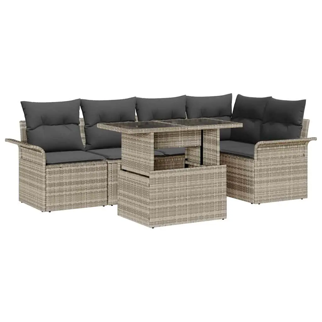 Ensemble Canapé de Terrasse 6 Pièces 5 Places en Poly Rotin Gris Clair – ComfortXL Outdoor Living