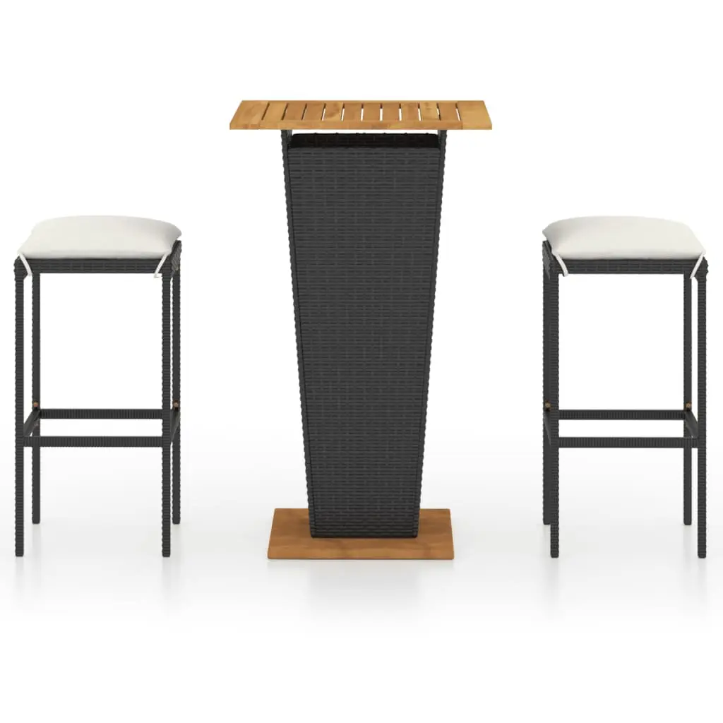 Ensemble de 3 pcs bar de jardin – Mobilier d’extérieur – Mobilier de jardin et coussins Résine tressée Noir-JU1982