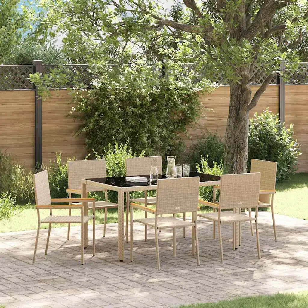 Ensemble de salle à manger pour jardin 7 pcs Beige polyrotin vidaXL 3365395 Beige