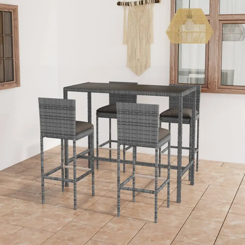 Ensemble de bar de jardin 5 pcs et coussins Résine tressée Gris vidaXL 3064833