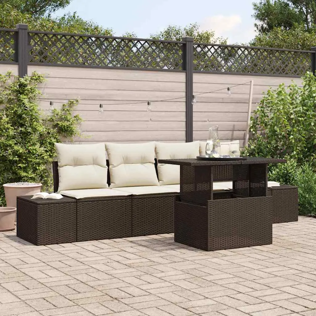 Ensemble Canapé Terrasse 5 Pièces Marron et Crème Agencement Facile – ComfortXL Outdoor Living