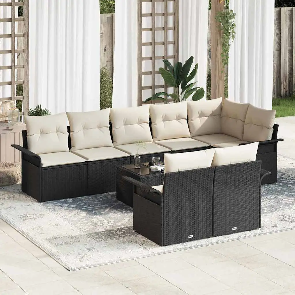 Ensemble canapé de jardin 9p polyrotin avec table réglable et rangement pour terrasse noir – ComfortXL Outdoor Living
