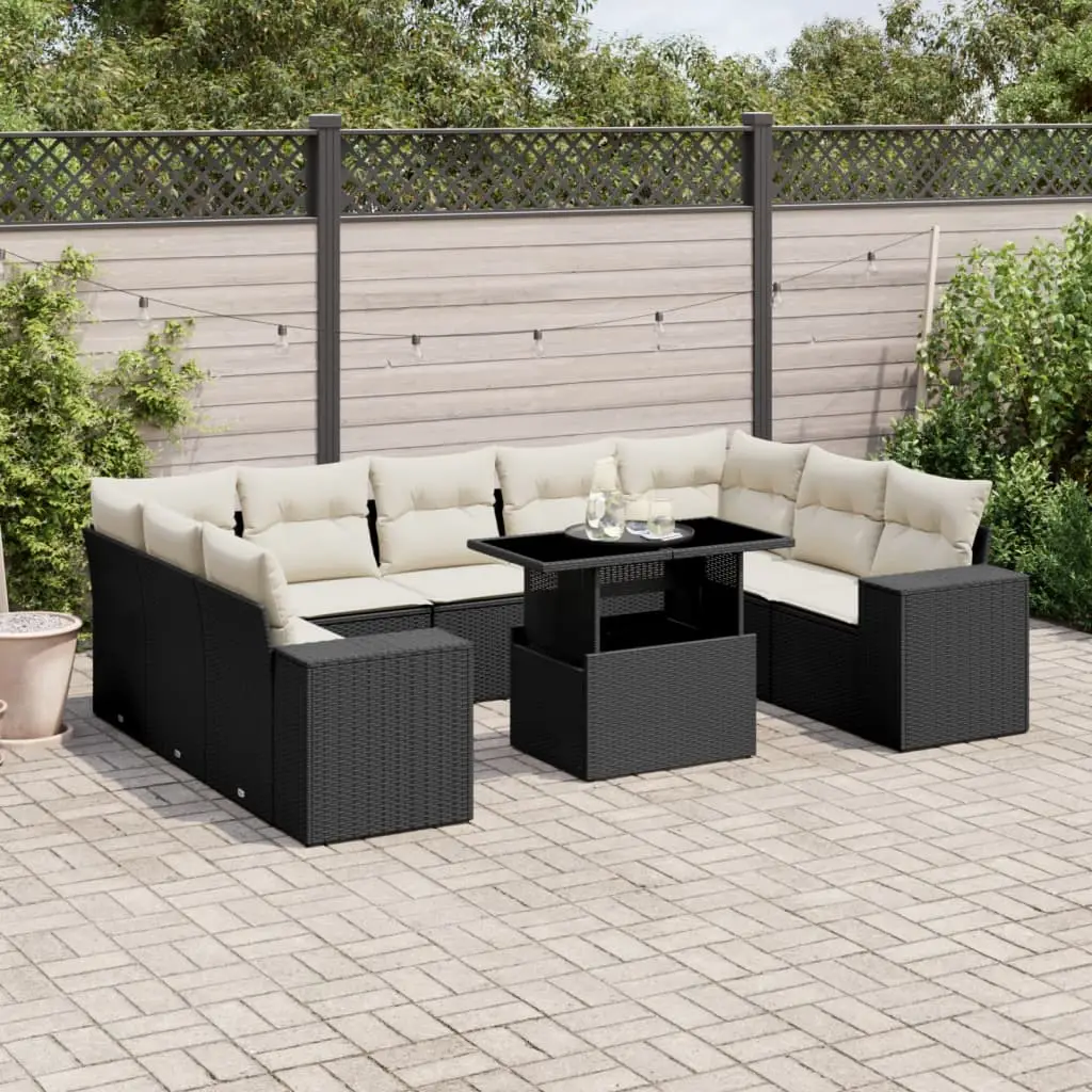 Ensemble de Jardin XL 10 Pièces Résine Tressée Noir et Table Relevable Polyvalente – ComfortXL Outdoor Living