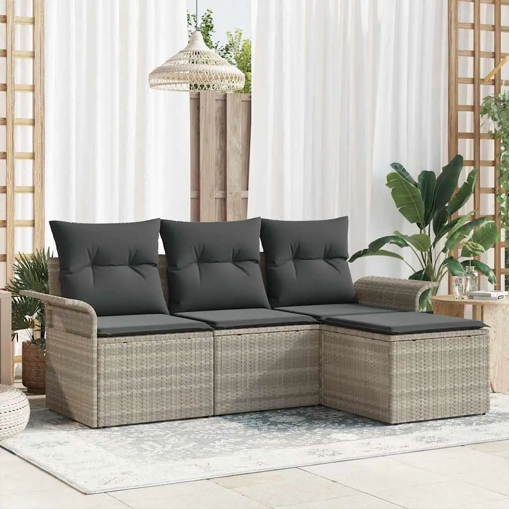 Ensemble de Canapés avec coussin 4 pcs Gris polyrotin vidaXL 3345312