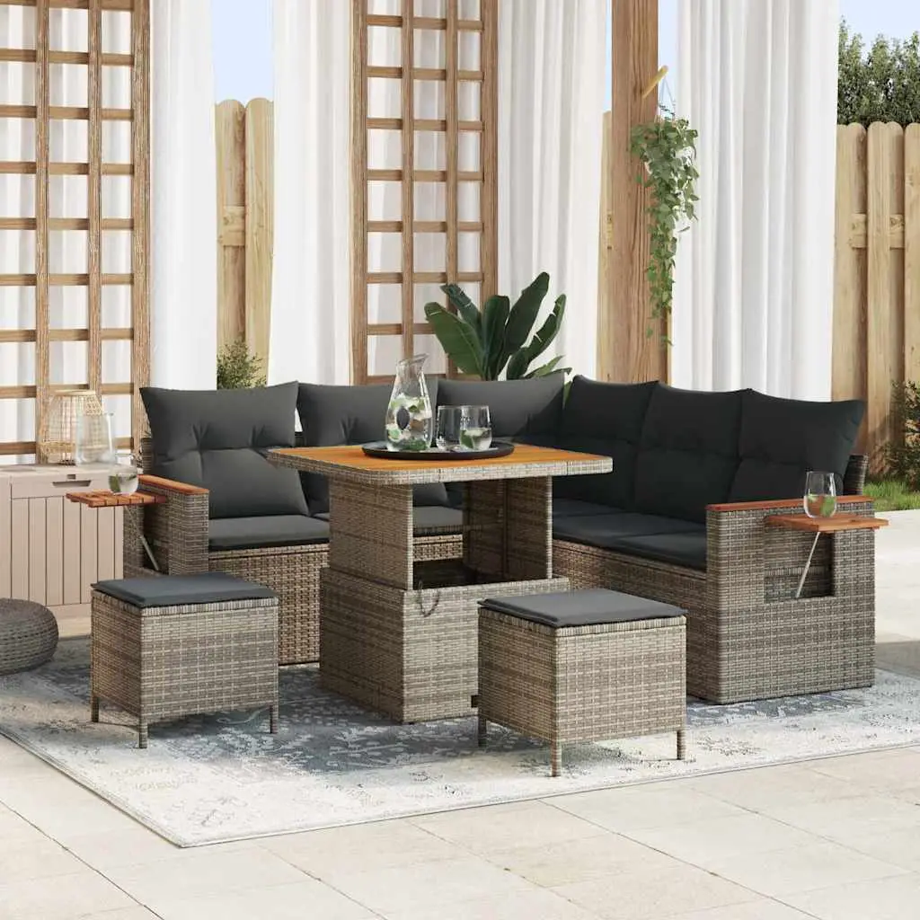 Ensemble de canapé de jardin avec coussin 9 pcs Gris polyrotin vidaXL 3365123