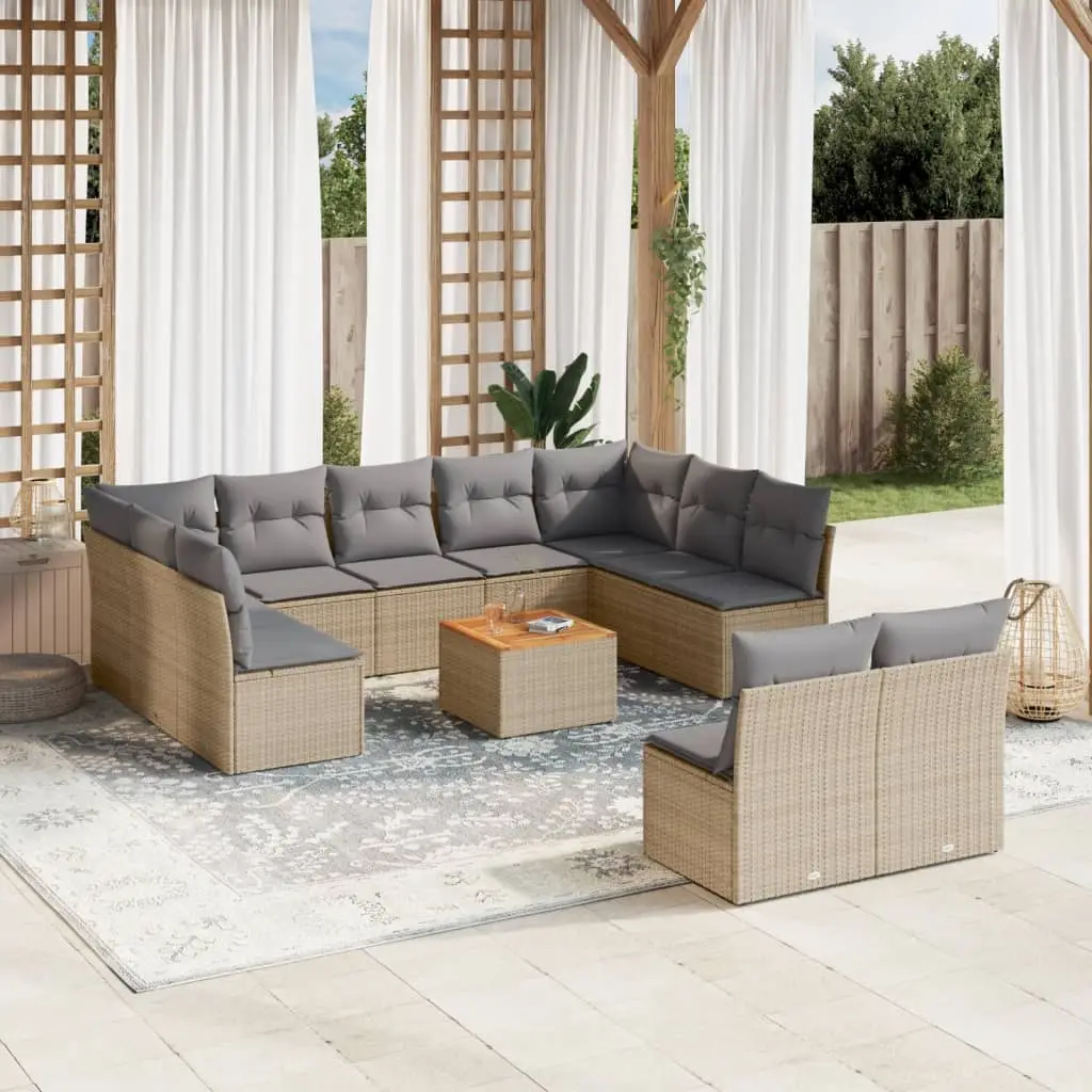 Ensemble canapé de jardin résine tressée modulable pour patio 12 pièces Beige coussins gris clair – ComfortXL Outdoor Living