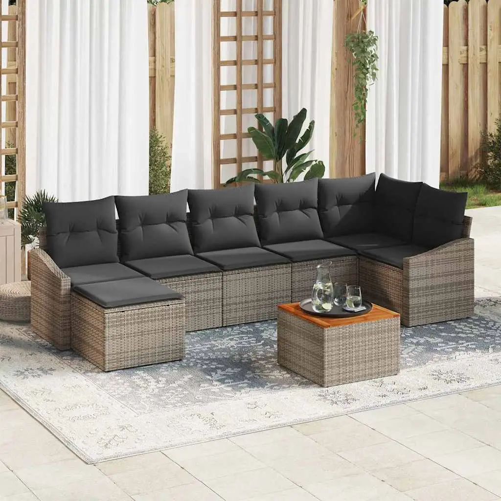 Ensemble canapé de terrasse 8 pièces en résine tressée avec pouf Gris – ComfortXL Outdoor Living