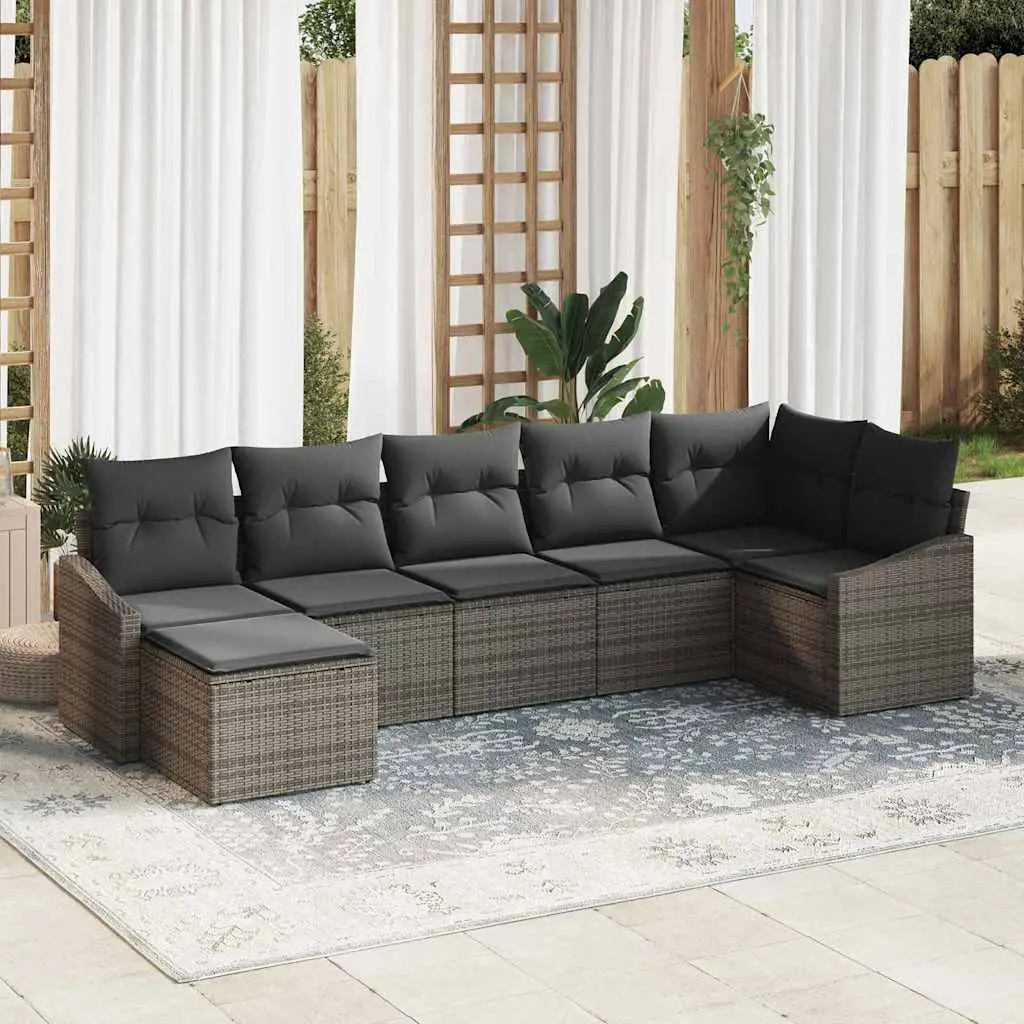 Ensemble de Canapés avec coussin 7 pcs Gris polyrotin vidaXL 3346809