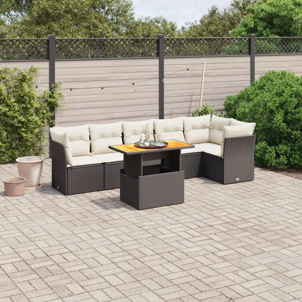 Ensemble de jardin 7 places en résine tressée avec table hauteur ajustable noir – ComfortXL Outdoor Living