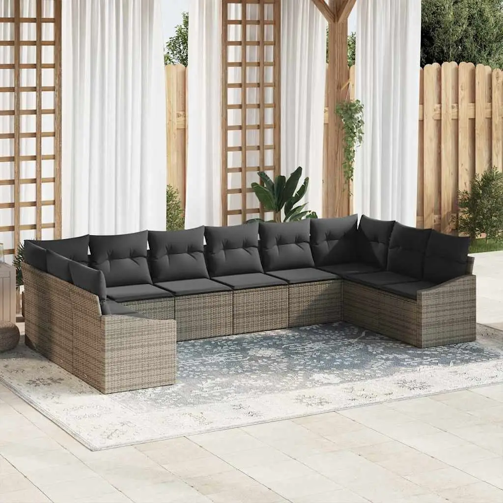 Ensemble de Canapés avec coussin 10 pcs Gris polyrotin vidaXL 3346899