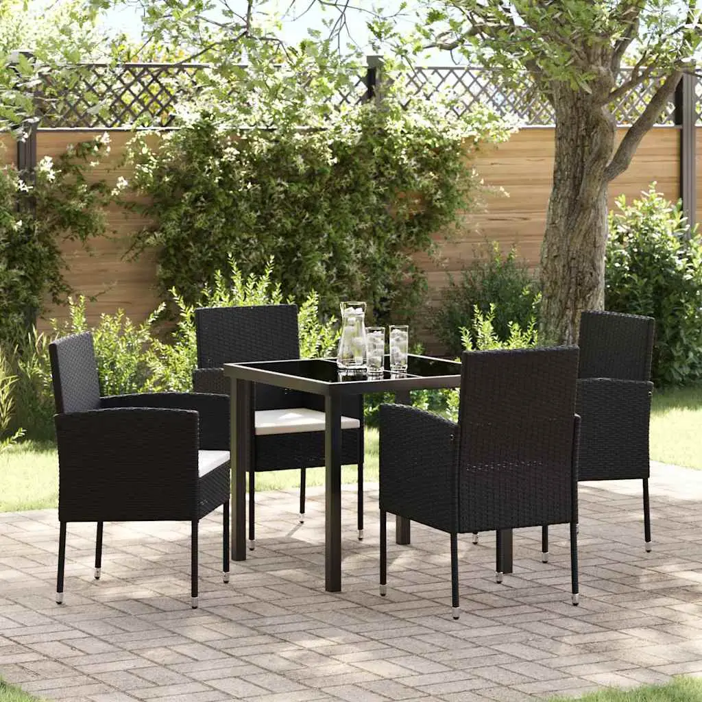 Ensemble de repas jardin 5 pcs en poly rotin pour 4 personnes et table verre Noir – ComfortXL Outdoor Living
