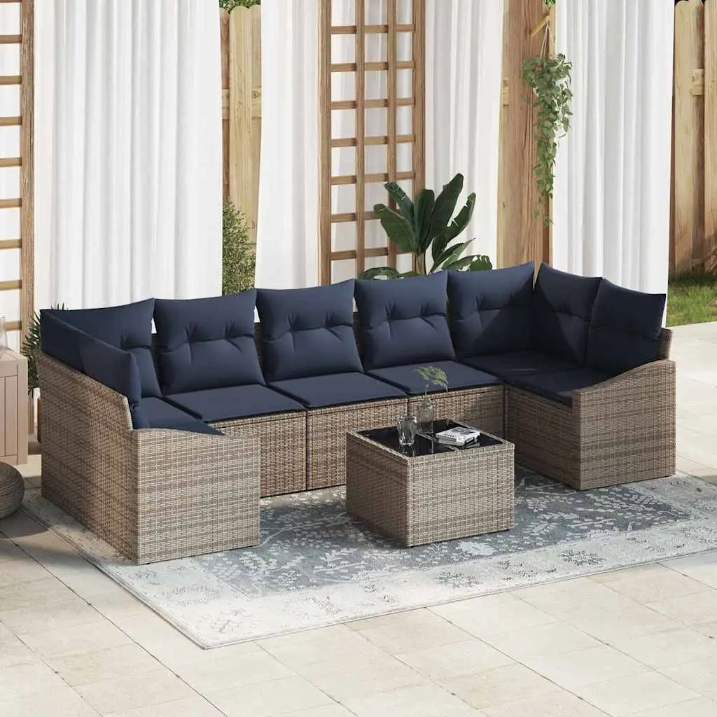 Ensemble de Canapés avec coussin 8 pcs Gris et marine polyrotin vidaXL 3355314