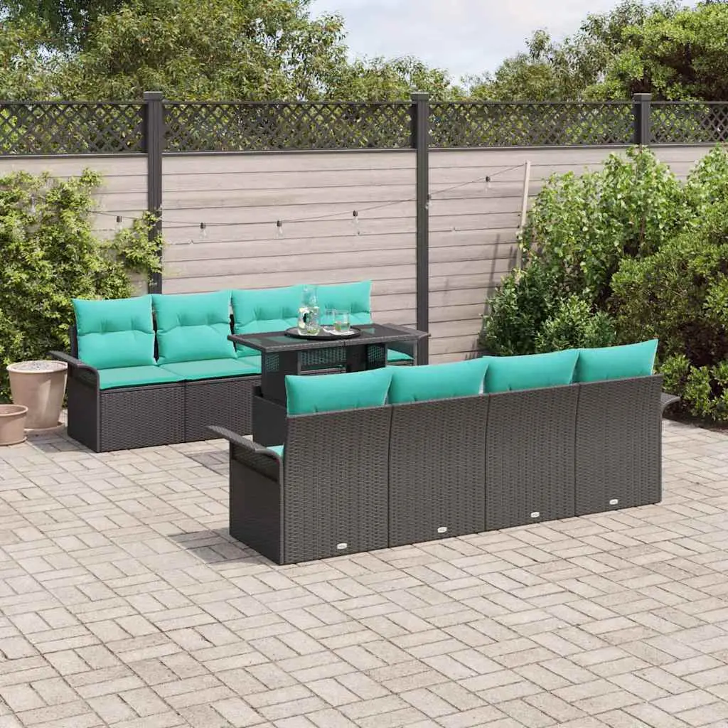 Ensemble de canapé de jardin avec coussin 9 pcs Noir Poly rotin vidaXL 3348252