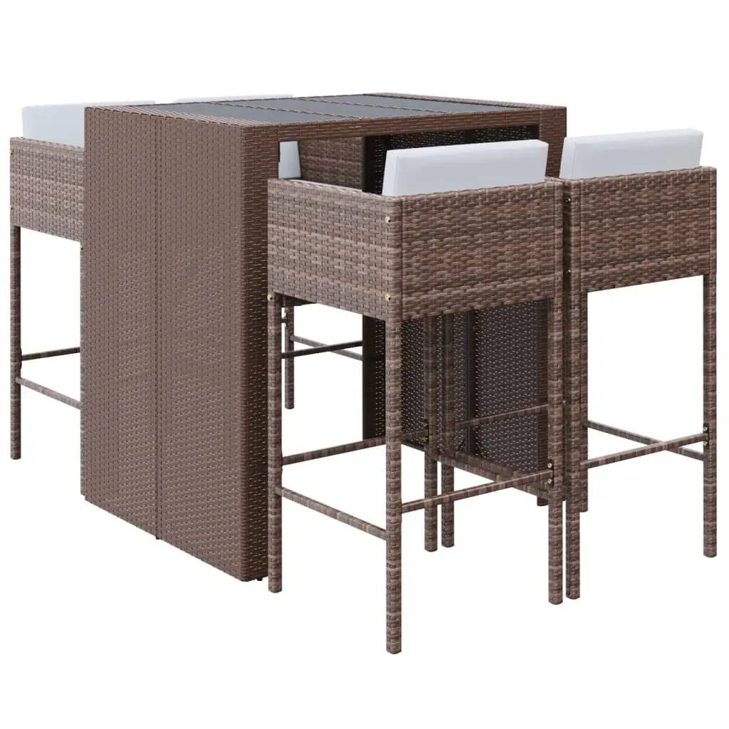 Ensemble de 5 pcs bar de jardin – Mobilier d’extérieur avec coussins marron poly rotin-JU2249