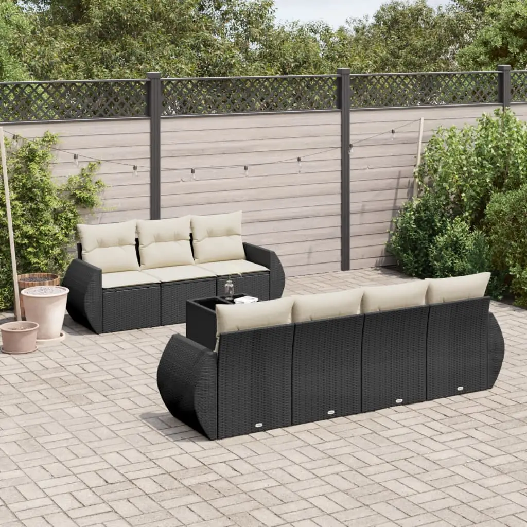 Ensemble de patio 8 pièces résine tressée modulable avec table en verre Noir et Blanc Crème – ComfortXL Outdoor Living