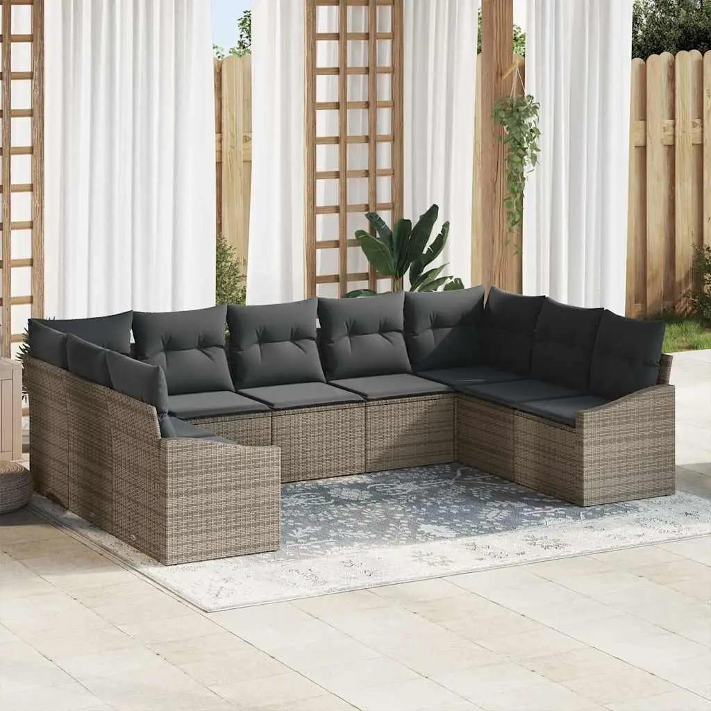 Ensemble de Canapés avec coussin 9 pcs Gris polyrotin vidaXL 3346879