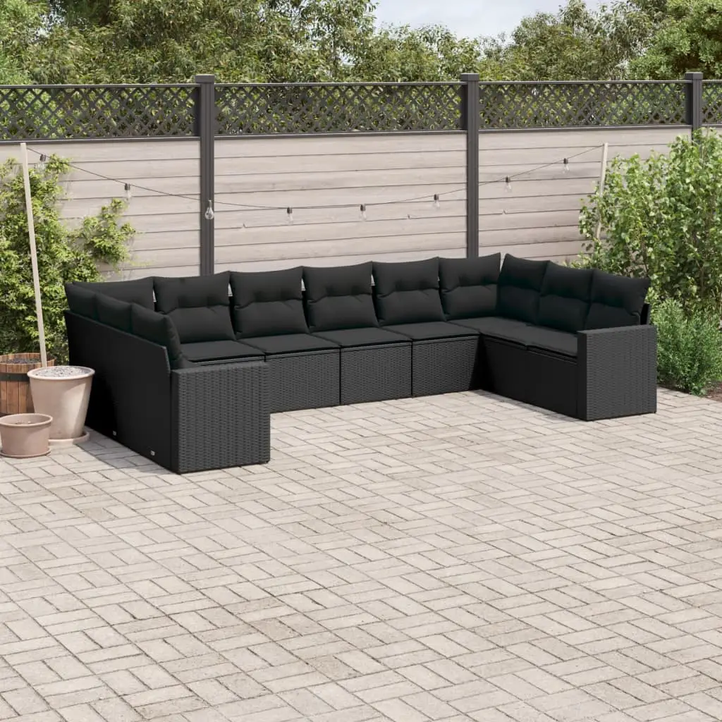 Ensemble Canapés d’Extérieur 10 Places Résine Tressée avec Rangement Intégré pour Jardin Noir – ComfortXL Outdoor Living