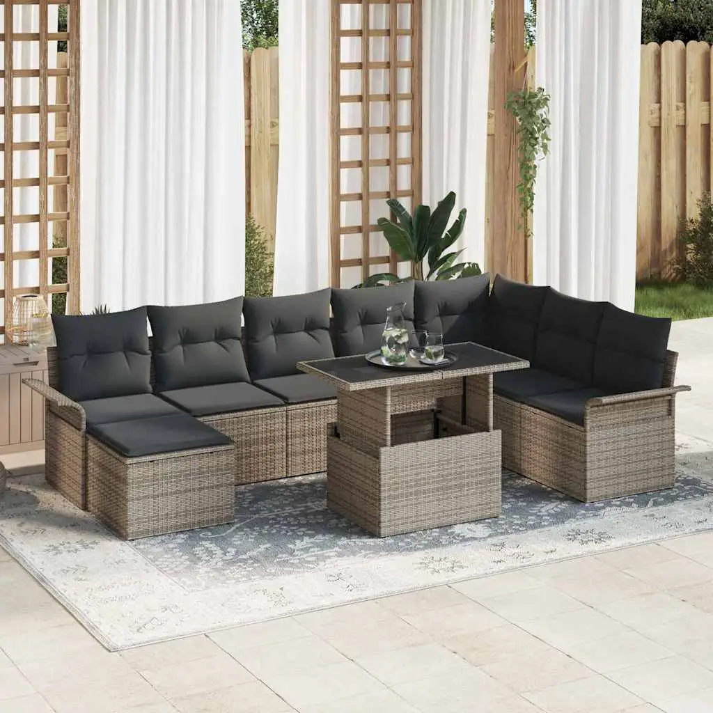 Ensemble de canapé de jardin avec coussin 9 pcs Gris polyrotin vidaXL 3348335