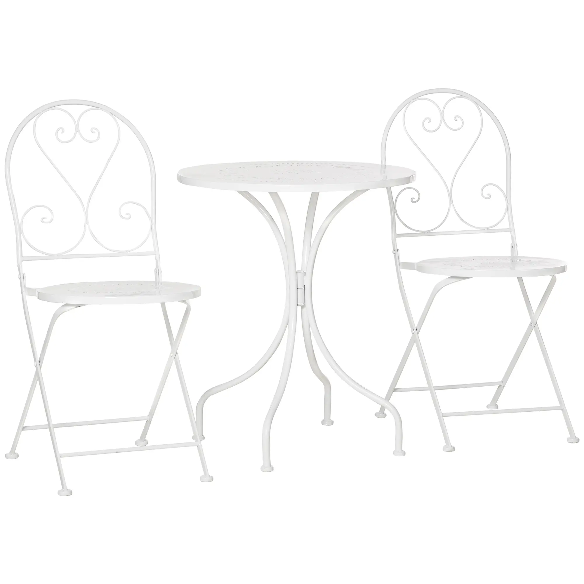 Ensemble de jardin bistro 3 pièces 2 chaises pliantes et table ronde en métal époxy blanc – Outsunny