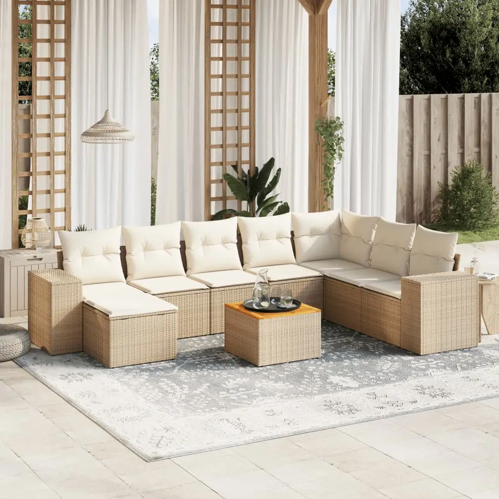 Ensemble de Jardin Modulable 9 pcs Résine Tressée Beige avec Rangement et Pouf – ComfortXL Outdoor Living