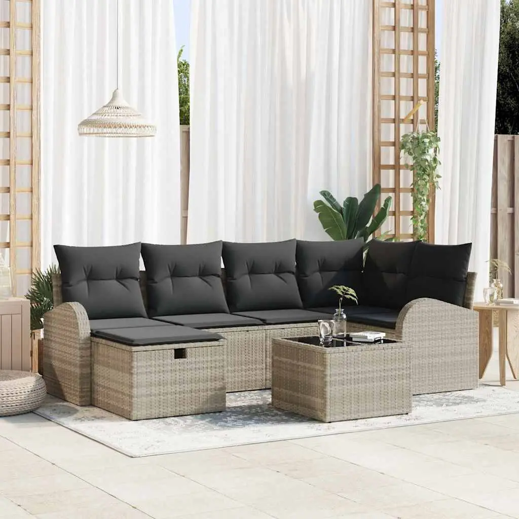 Ensemble de Canapés avec coussin 7 pcs Gris clair polyrotin vidaXL 3359091