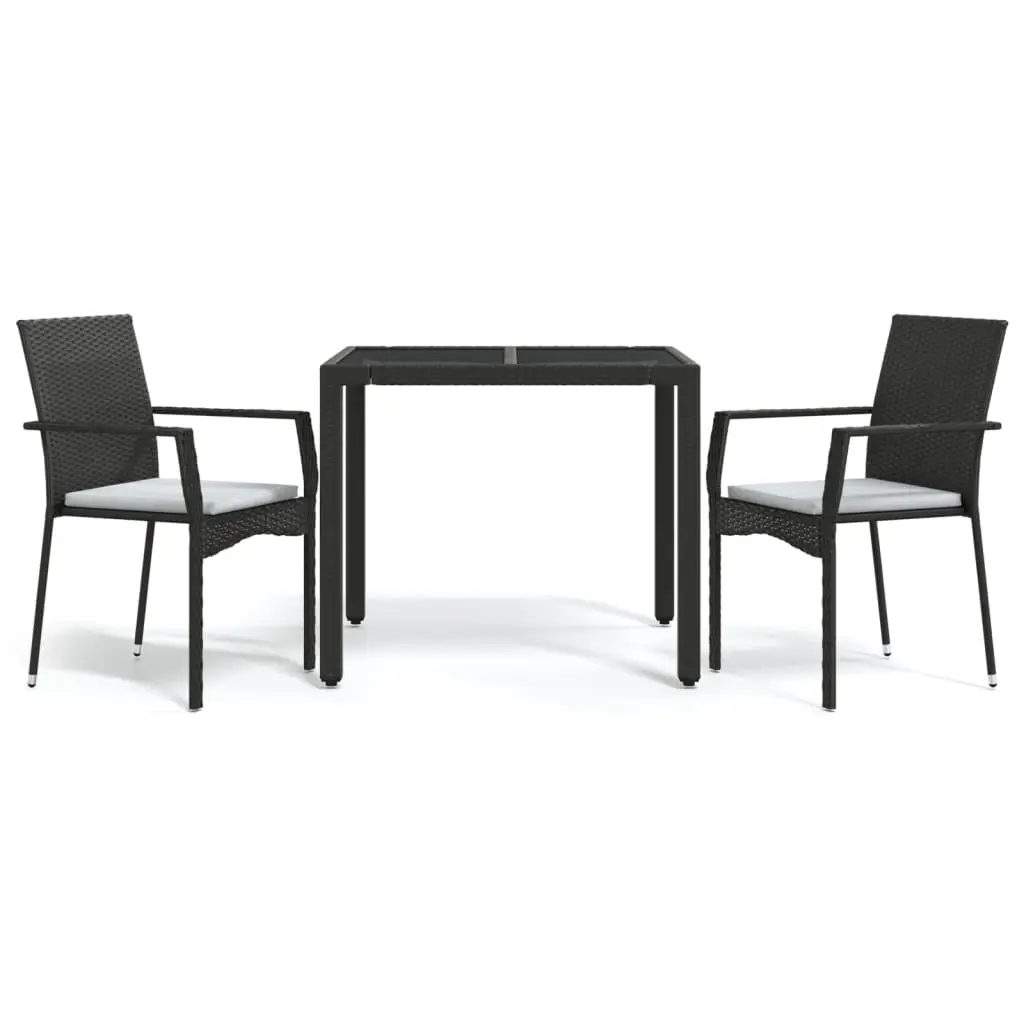 Ensemble de 3 pcs table de jardin et chaises avec coussins – mobilier de jardin Noir-JU3112