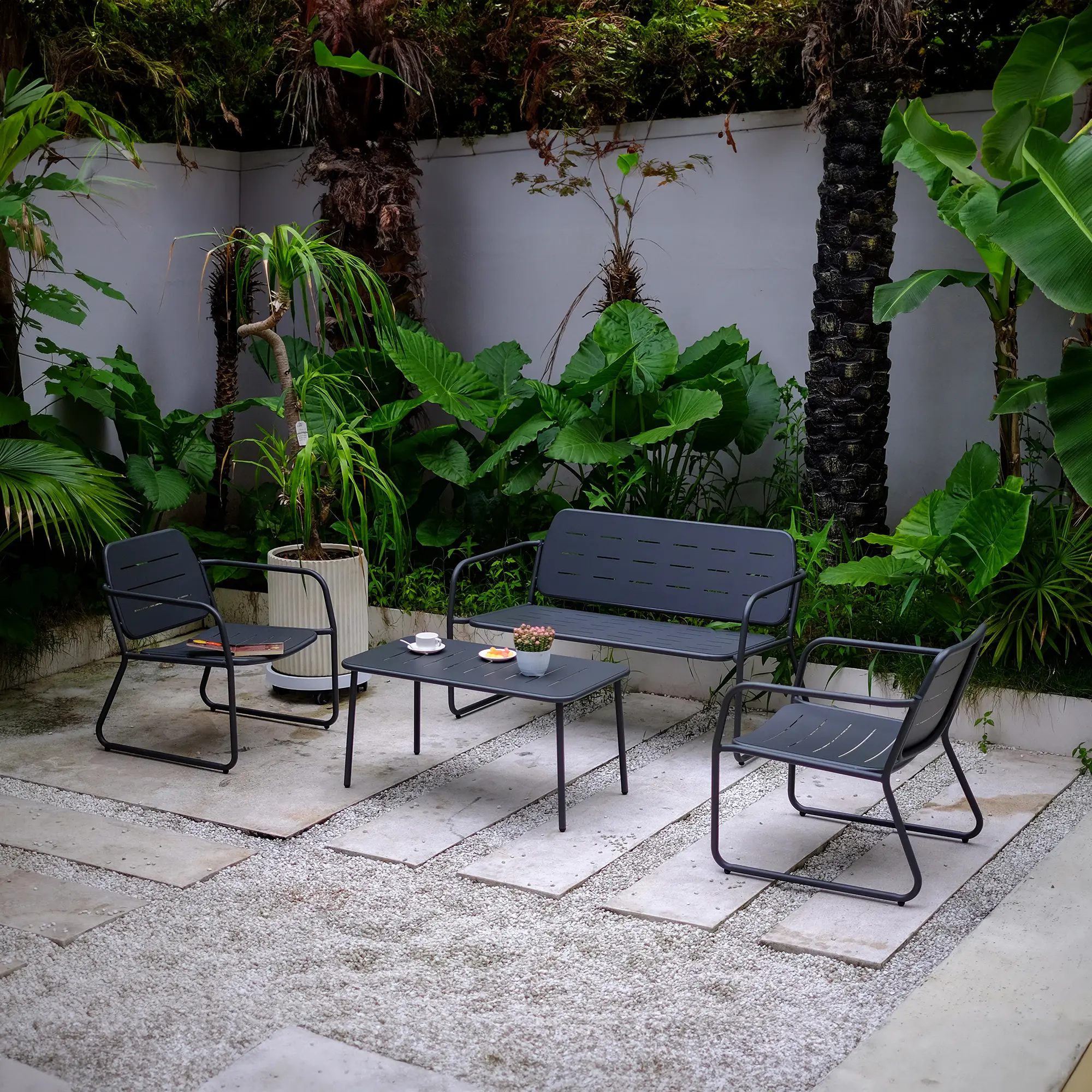 Ensemble de meubles de jardin 4 pièces Andria acier gris anthracite casa.pro