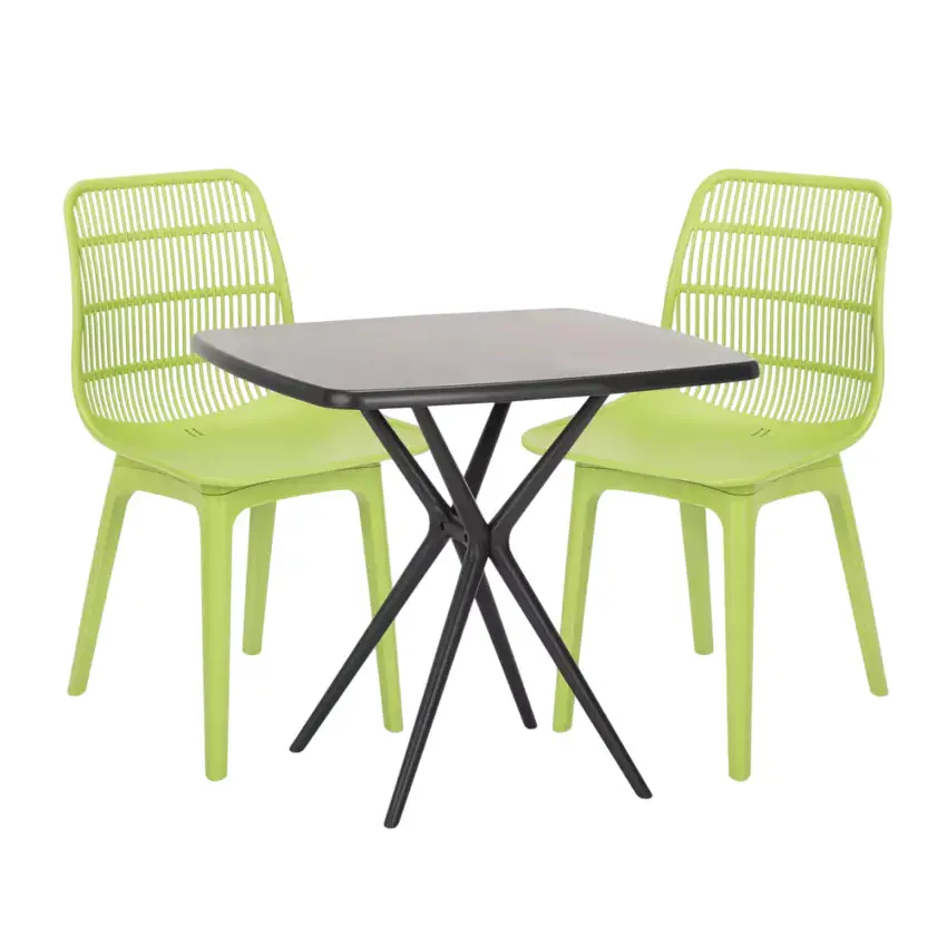 Ensemble de 2 chaises en polypropylène et 1 table 70×70 cm Atlantide+|Vert