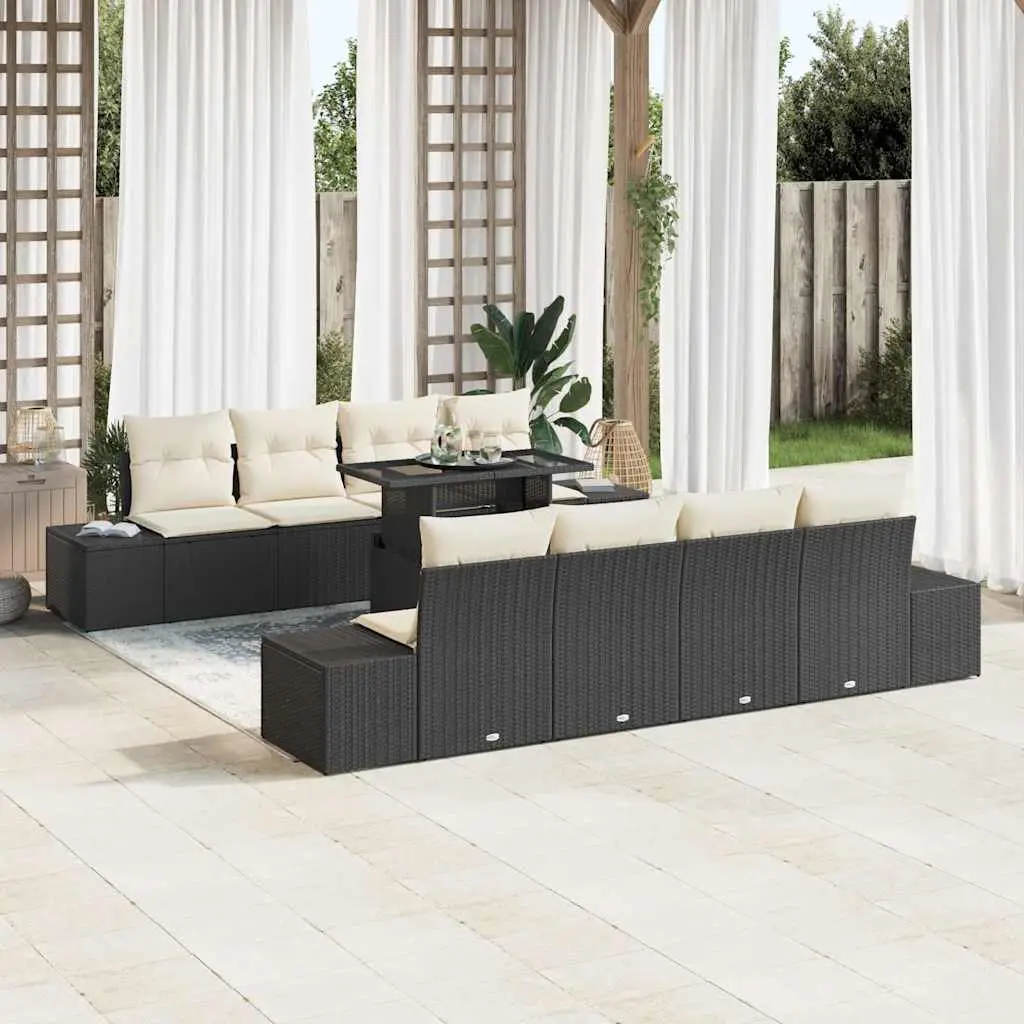 Ensemble de canapé de jardin avec coussin 9 pcs Noir et Crème vidaXL 3357880