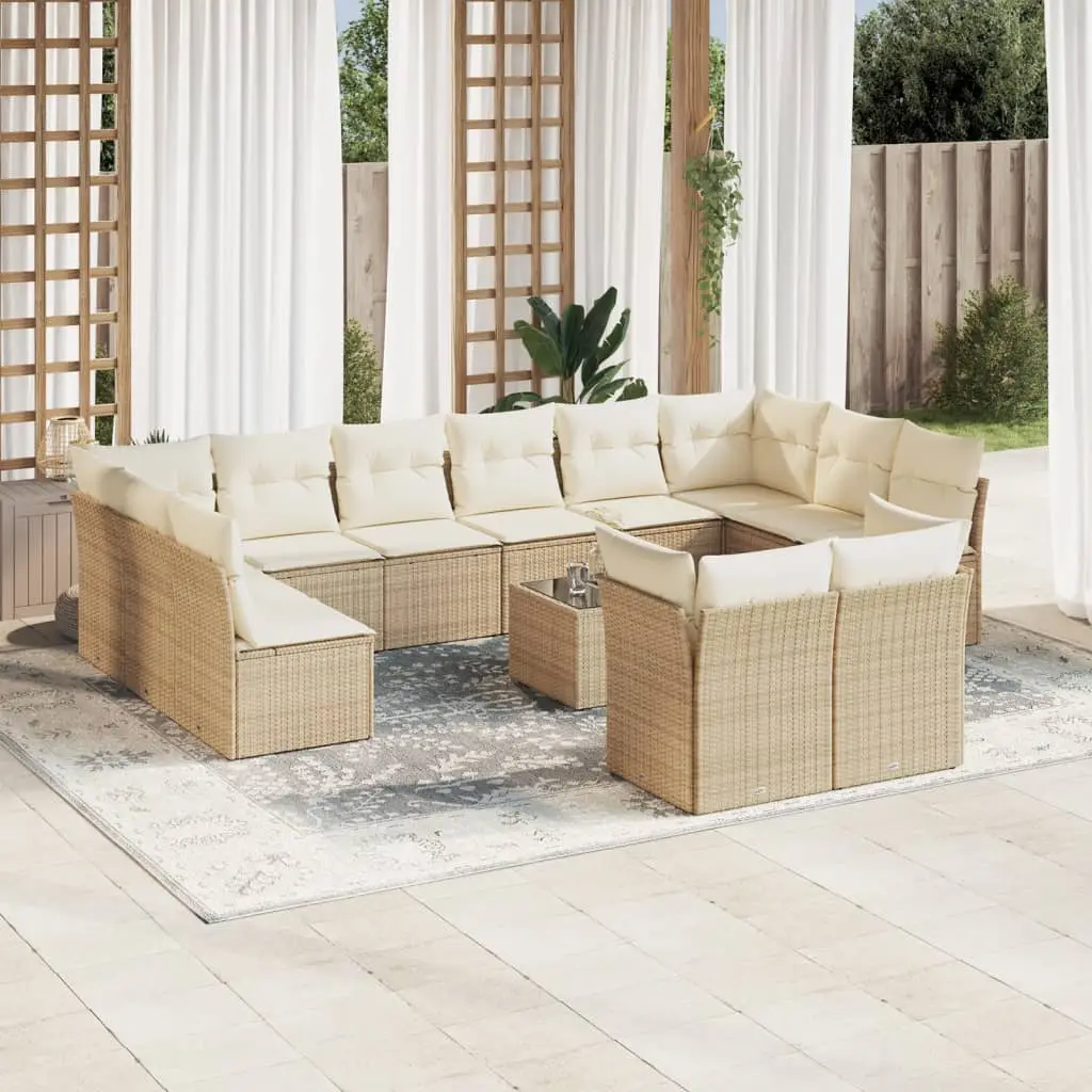 Ensemble canapés de jardin XXL 13 pcs résine tressée avec rangement intégré Beige – ComfortXL Outdoor Living