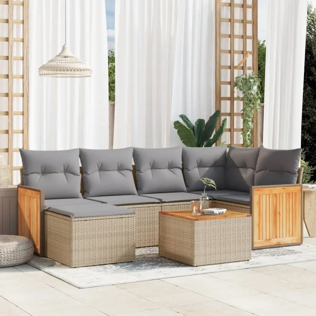 Ensemble Canapés de Jardin 7 pcs Résine Tressée Modulable avec Table Basse Beige – ComfortXL Outdoor Living