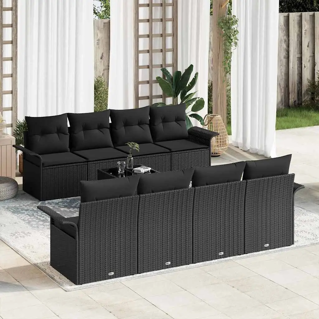 Ensemble de canapé de jardin avec coussin 9 pcs Noir polyrotin vidaXL 3353962