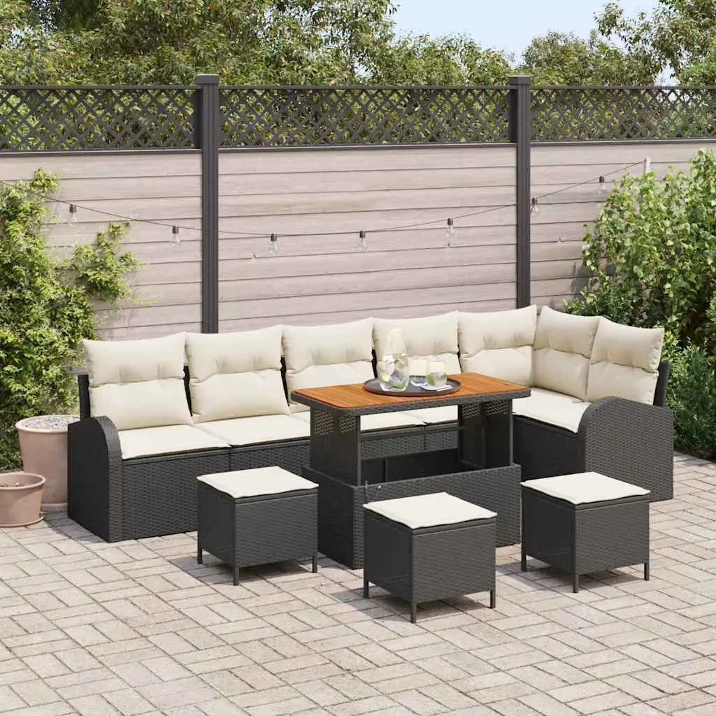 Ensemble de Jardin Tissé Main 9 Personnes, Canapés Modulables Noirs pour Terrasse – ComfortXL Outdoor Living