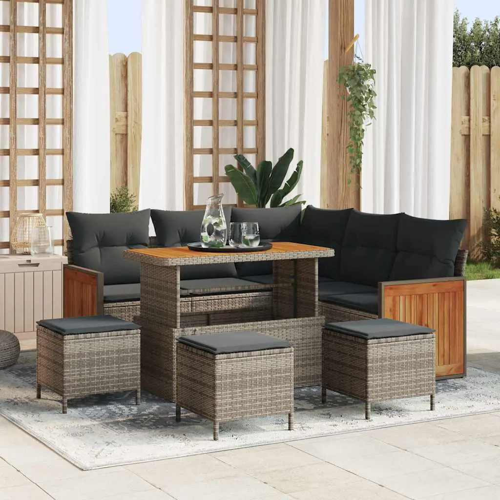 Ensemble de canapé de jardin avec coussin 9 pcs Gris polyrotin vidaXL 3365263
