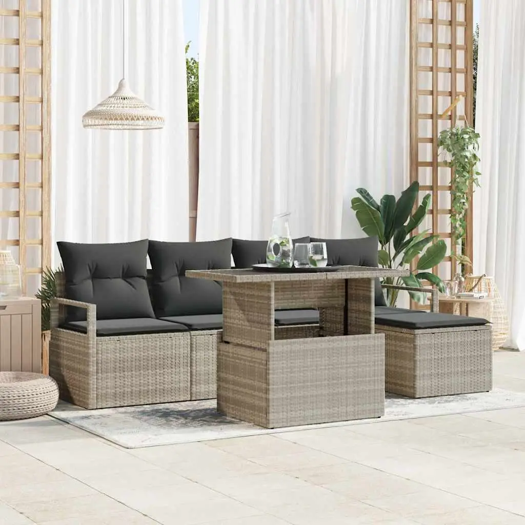Ensemble de jardin 6 pièces modulable en poly rotin pour 4 personnes Gris clair – ComfortXL Outdoor Living