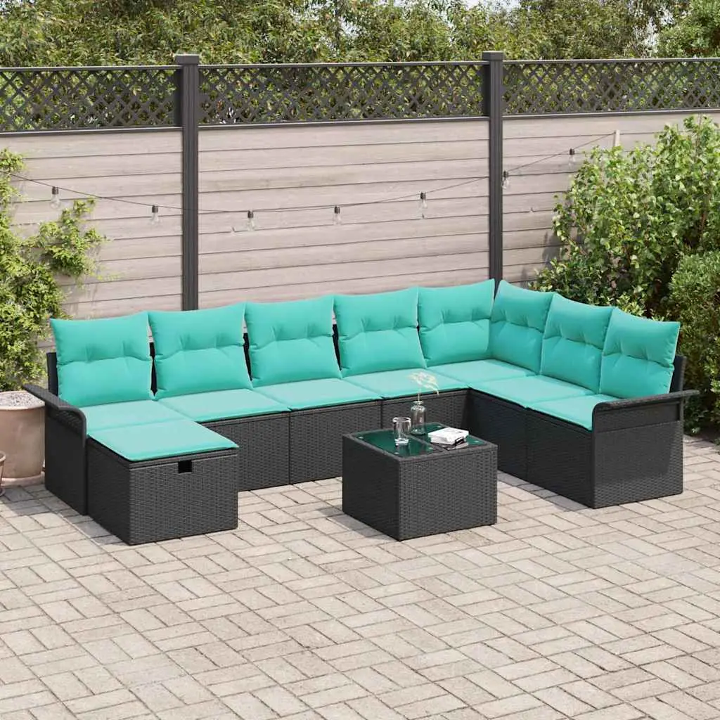 Ensemble de canapé de jardin avec coussin 9 pcs Noir Poly rotin vidaXL 3360277