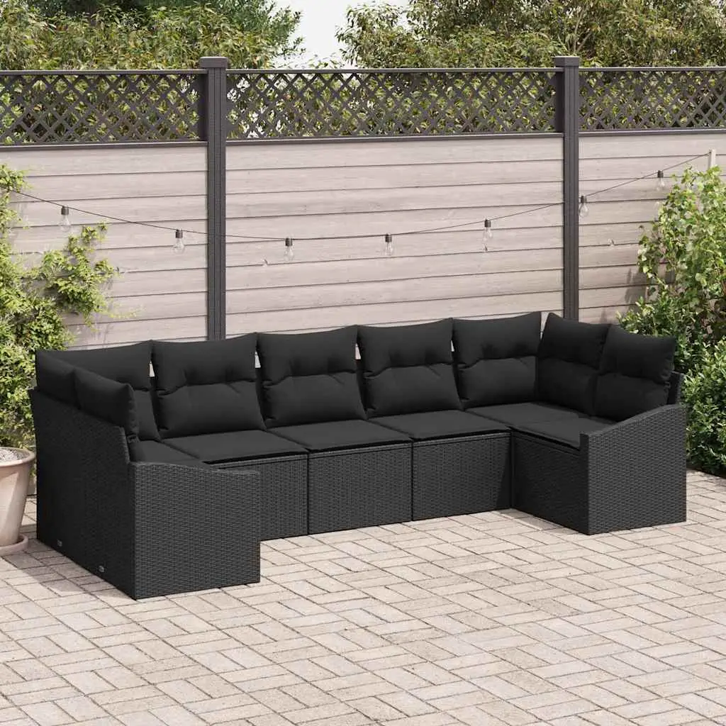 Ensemble de Canapés avec coussin 7 pcs Noir polyrotin vidaXL 3346873