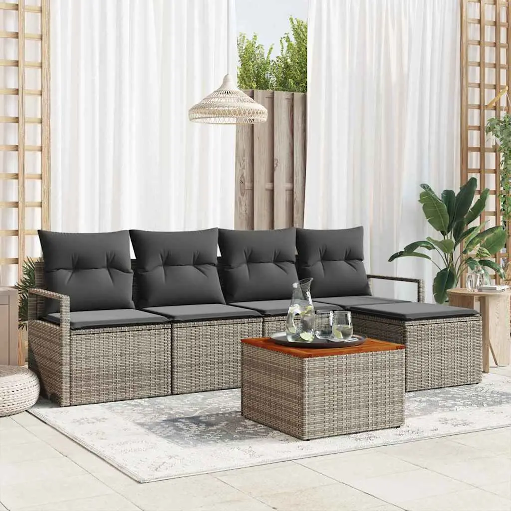 Ensemble de jardin 6 places en résine tressée avec repose-pieds et coussins Gris – ComfortXL Outdoor Living