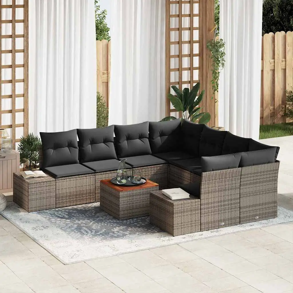 Ensemble Canapé Jardin 9pcs Poly Rotin Modulaire avec Coffres 8 Places pour Terrasse Gris – ComfortXL Outdoor Living